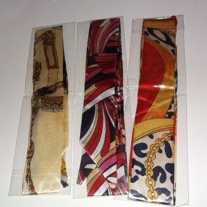 Multi Color 3 Pc Silk Twillys Scarf/Head Wrap